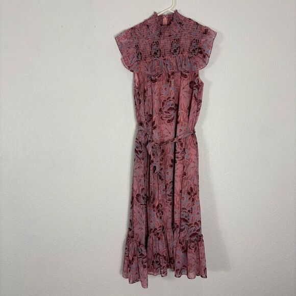Likely Pink and Blue Patterned High Neckline Maxi Dress - Picture 1 of 8